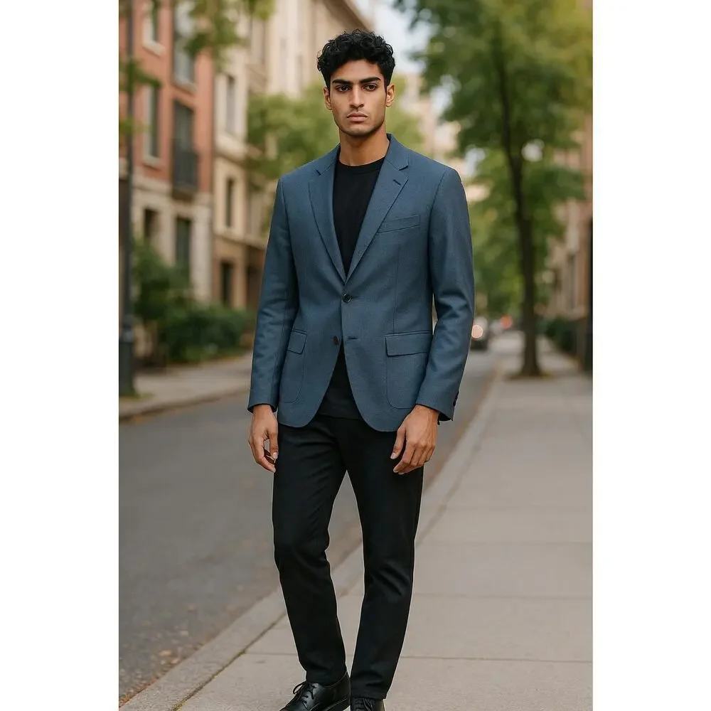 BOSS Men’s 46R Dark Blue Virgin Wool Blazer Sport Coat Croatia 3-Button 100% Woo